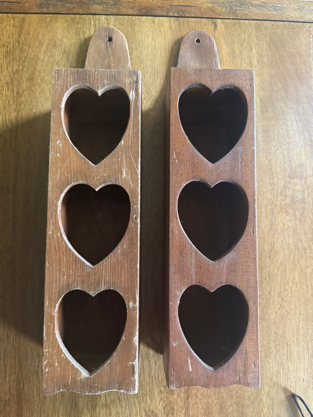 Vintage Handmade Primitive Wooden Heart Wall Shelves Set of 2 Farmhouse Country